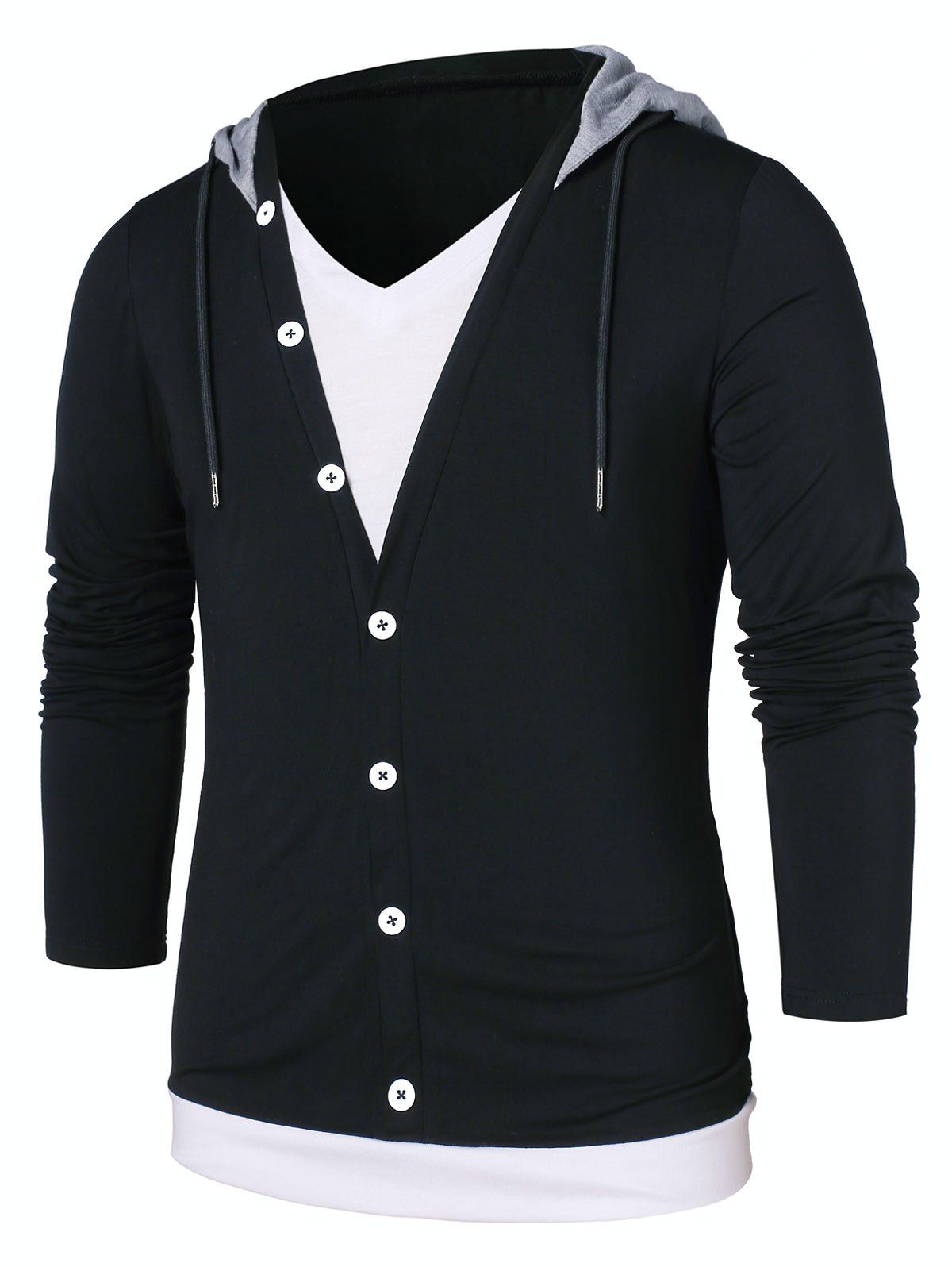 

Color Block Faux Twinset Hoodie, Black