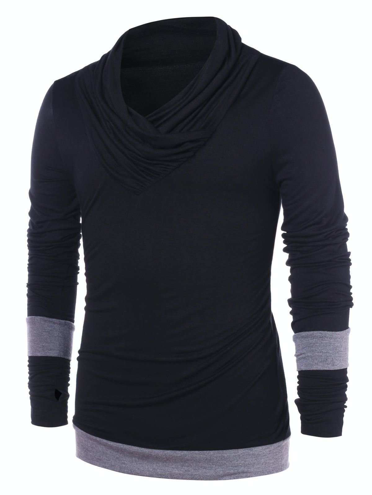 

Pile Heap Collar Contrast Color T-shirt, Black