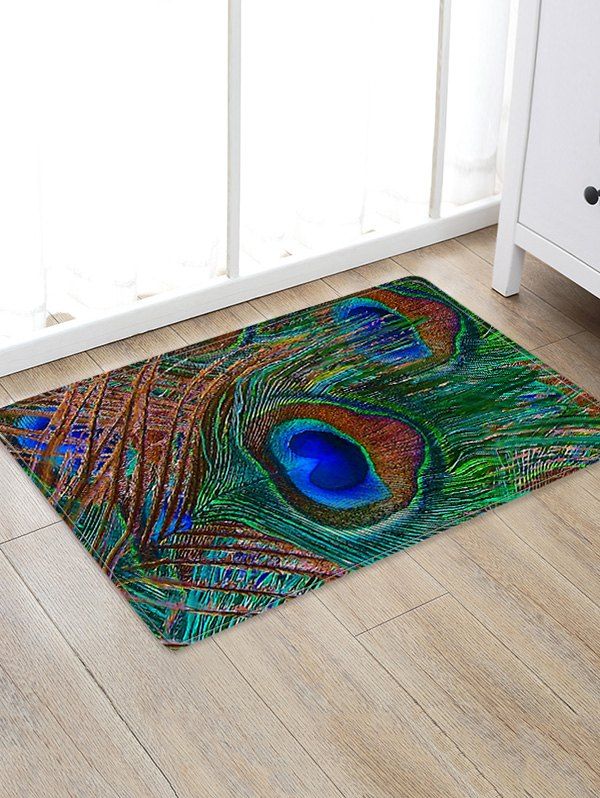 [53% OFF] Peacock Feather Pattern Water Absorption Area Rug | Rosegal