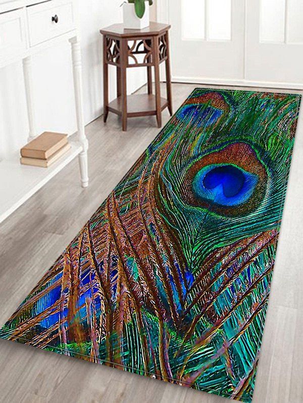 [49% OFF] Peacock Feather Pattern Water Absorption Area Rug | Rosegal