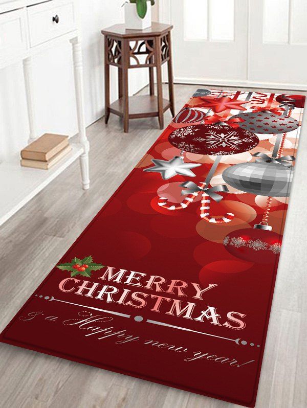 

Christmas Hanging Balls Pattern Water Absorption Area Rug, Red wine