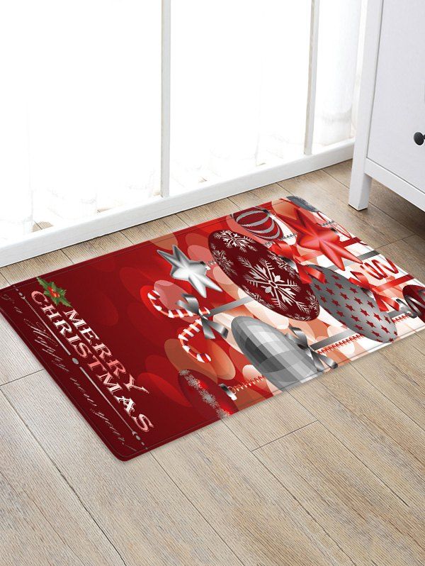 

Christmas Hanging Balls Pattern Water Absorption Area Rug, Red wine