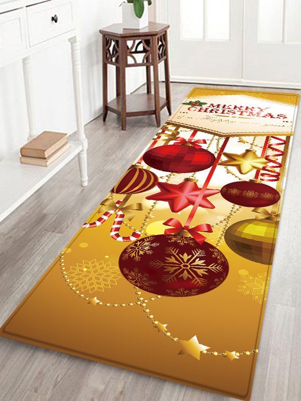 

Christmas Ball Pattern Water Absorption Area Rug, Orange gold