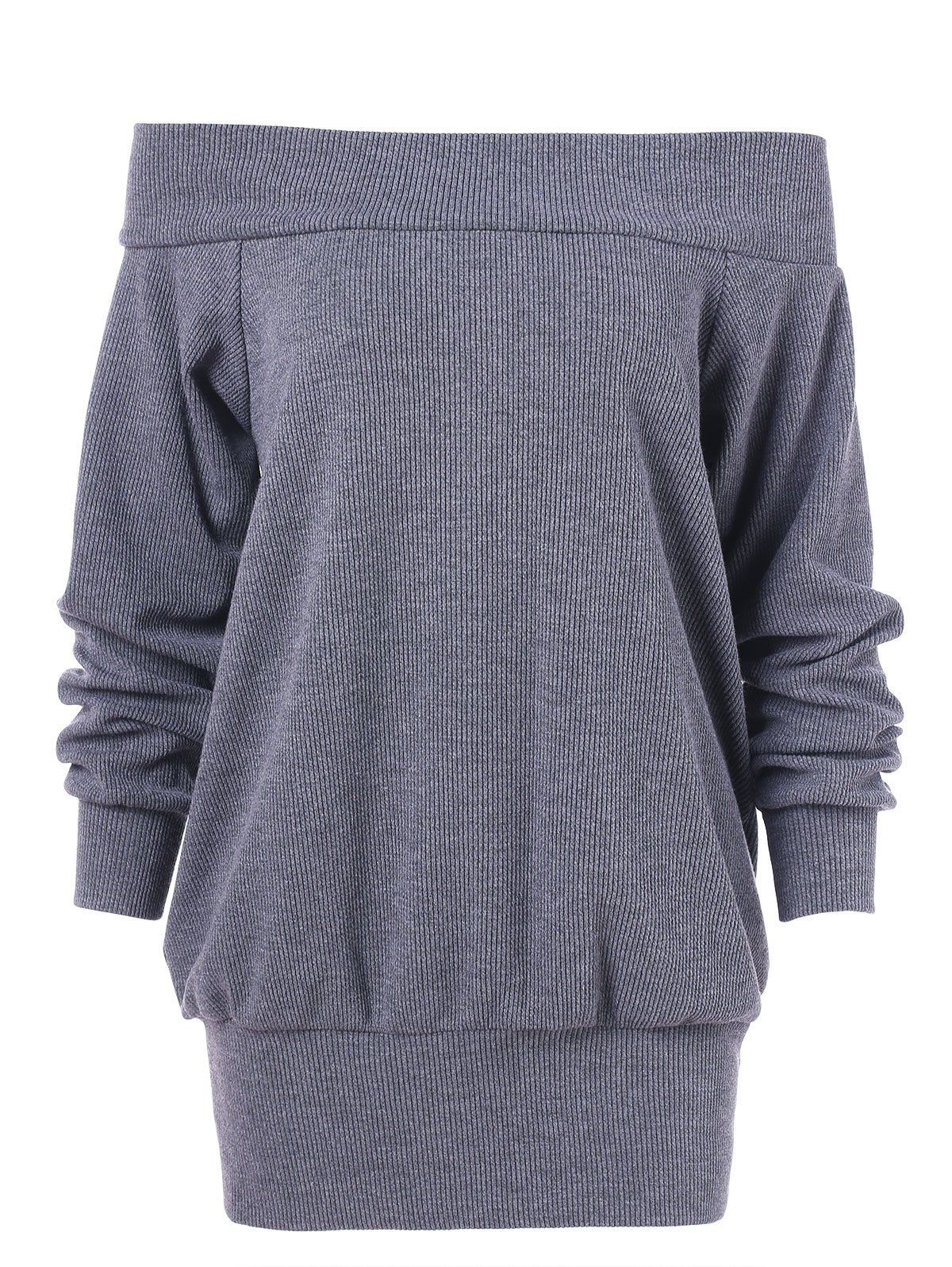 

Bare Shoulder Blouson Knitwear, Gray