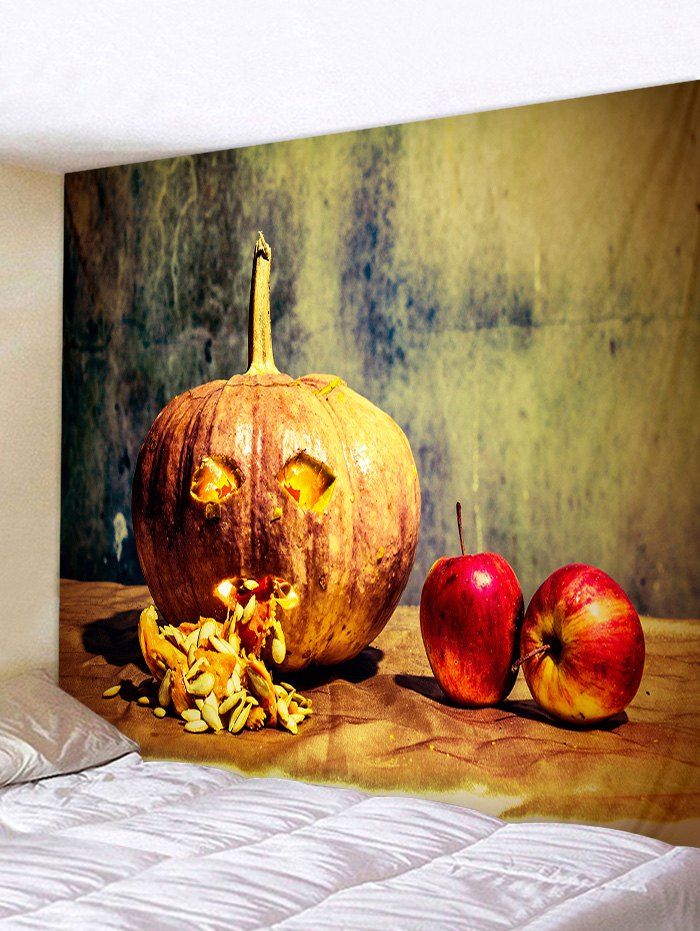 

Wall Hanging Art Halloween Pumpkin Apples Print Tapestry, Orange