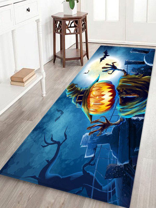 

Halloween Pumpkin Monster Pattern Water Absorption Area Rug, Blue