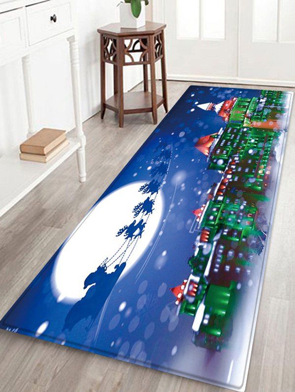 

Christmas Night City Pattern Water Absorption Area Rug, Blue