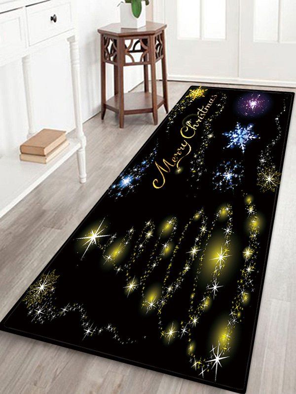 

Christmas Star Tree Pattern Water Absorption Area Rug, Black