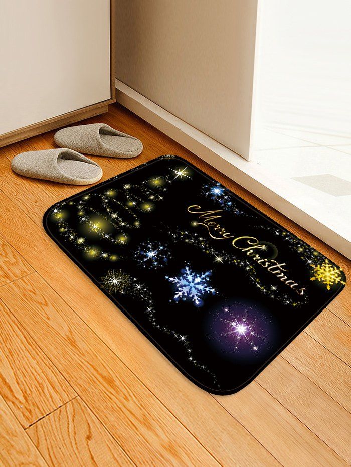 

Christmas Star Tree Pattern Water Absorption Area Rug, Black