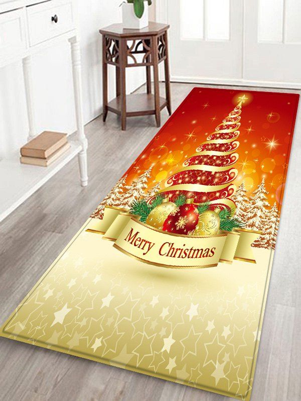 

Christmas Tree Balls Pattern Water Absorption Area Rug, Red
