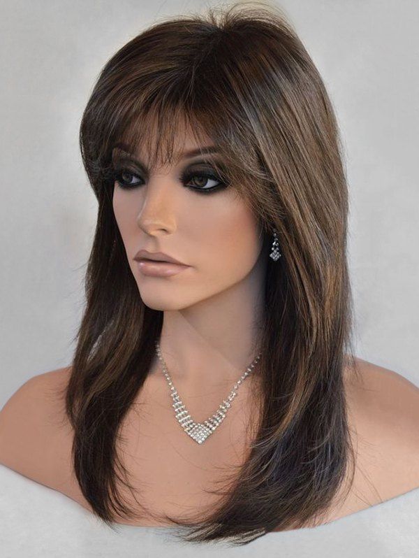 

Long Side Bang Colormix Straight Synthetic Wig, Multi