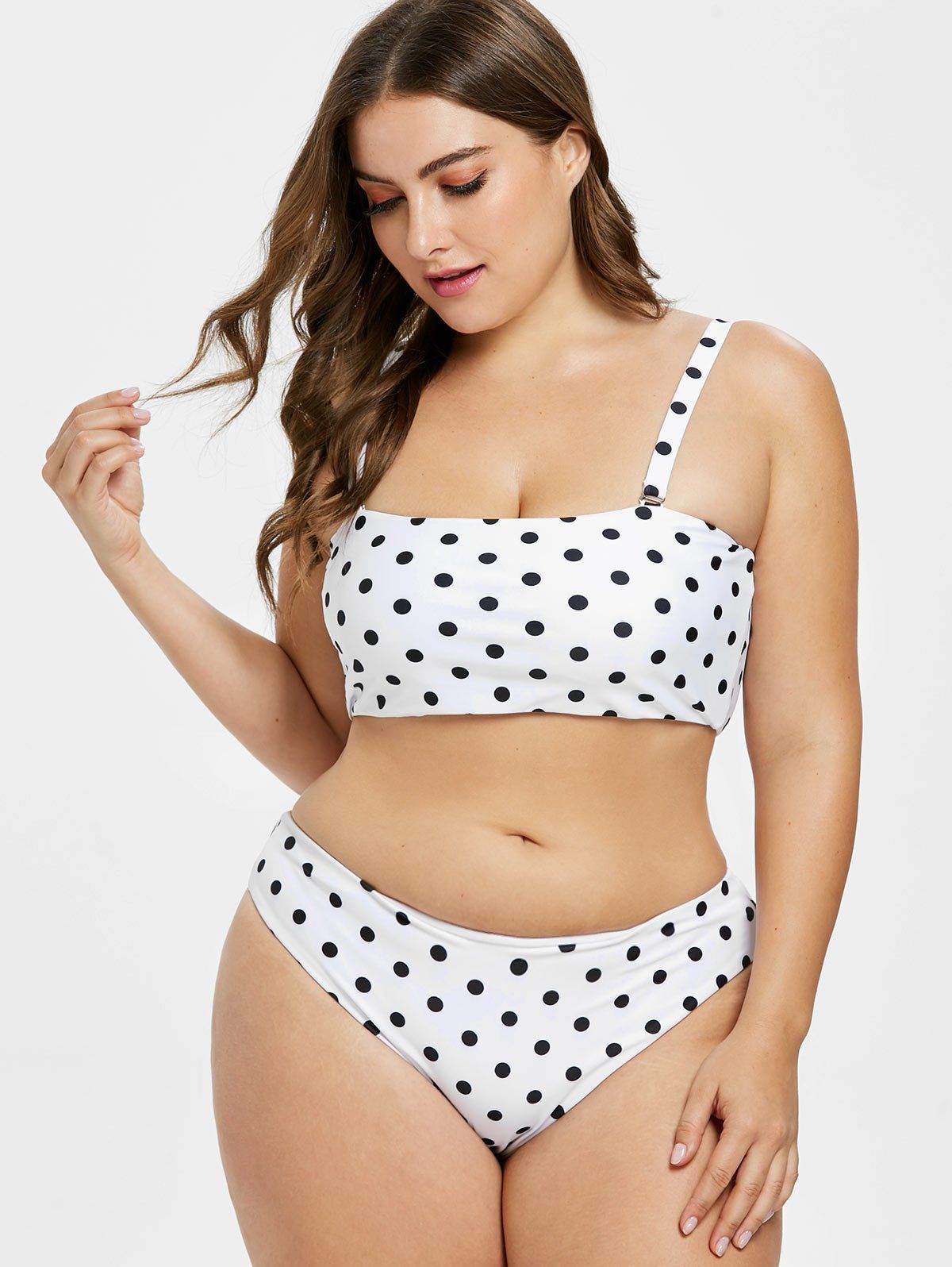 

Plus Size Padded Polka Dot Bikini Set, White