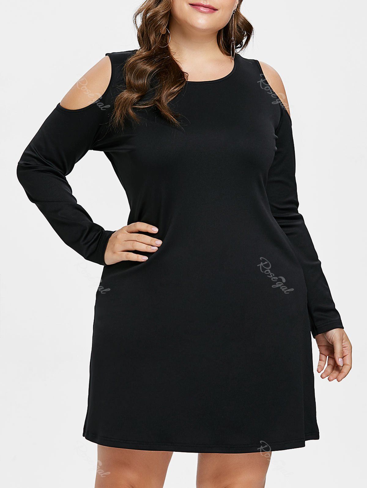 

Plus Size Cold Shoulder Tee Dress, Black