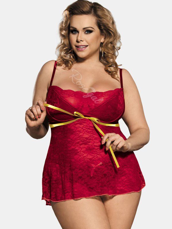 

Plus Size Lace Lingerie Dress, Red wine