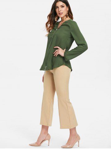 

Half Zipper Full Sleeve Blouse, Medium forest green