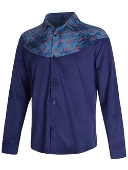 Tie Dye Geometrical Print Splicing Casual Shirt - BLUE - S