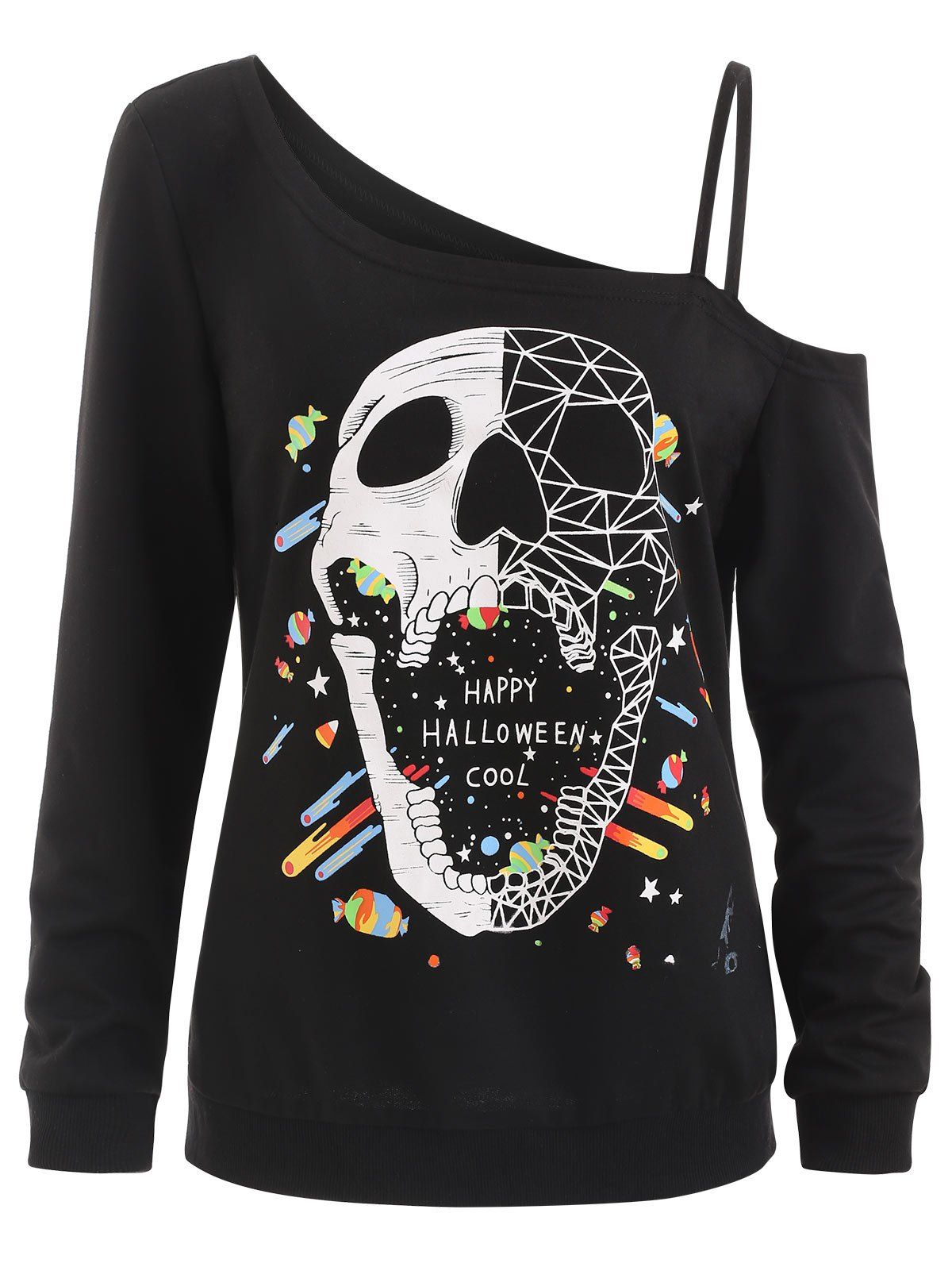 

Halloween Cold Shoulder Skull Sweatshirt, Black