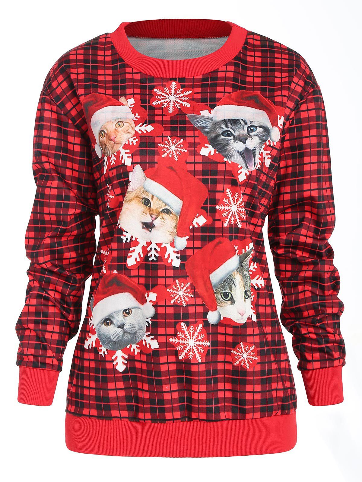 

Christmas Printed Plaid Sweatshirt, Red