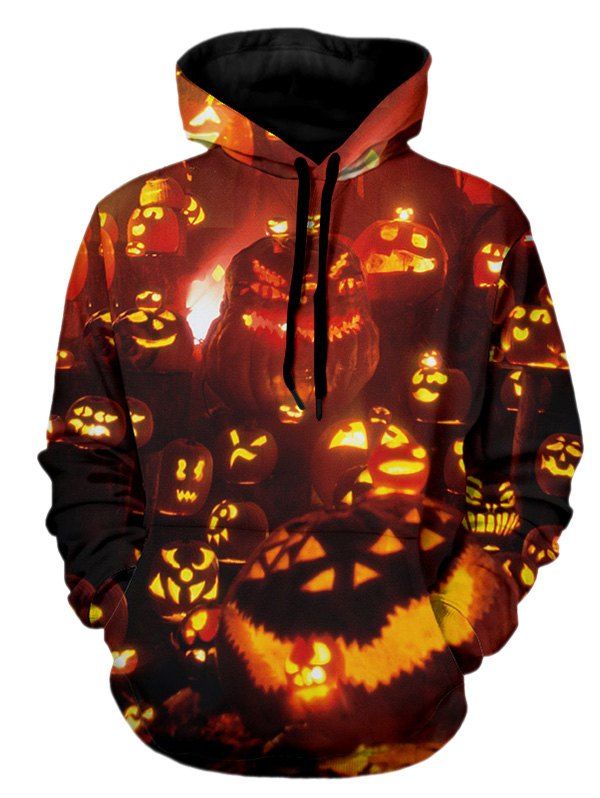 

Pumpkin Lamp Printed Casual Hoodie, Halloween orange