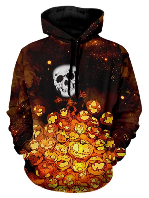 

Pumpkin Lamp Skull Print Pullover Hoodie, Halloween orange
