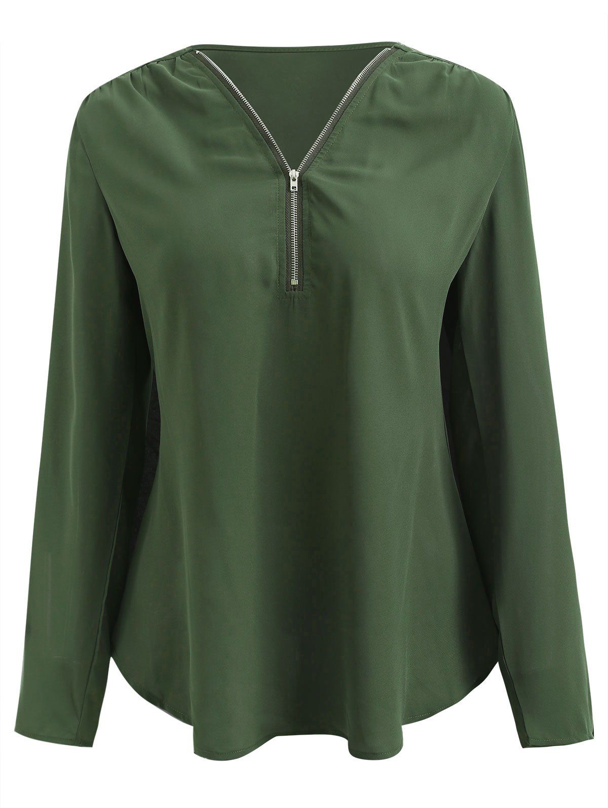

Half Zipper Full Sleeve Blouse, Medium forest green