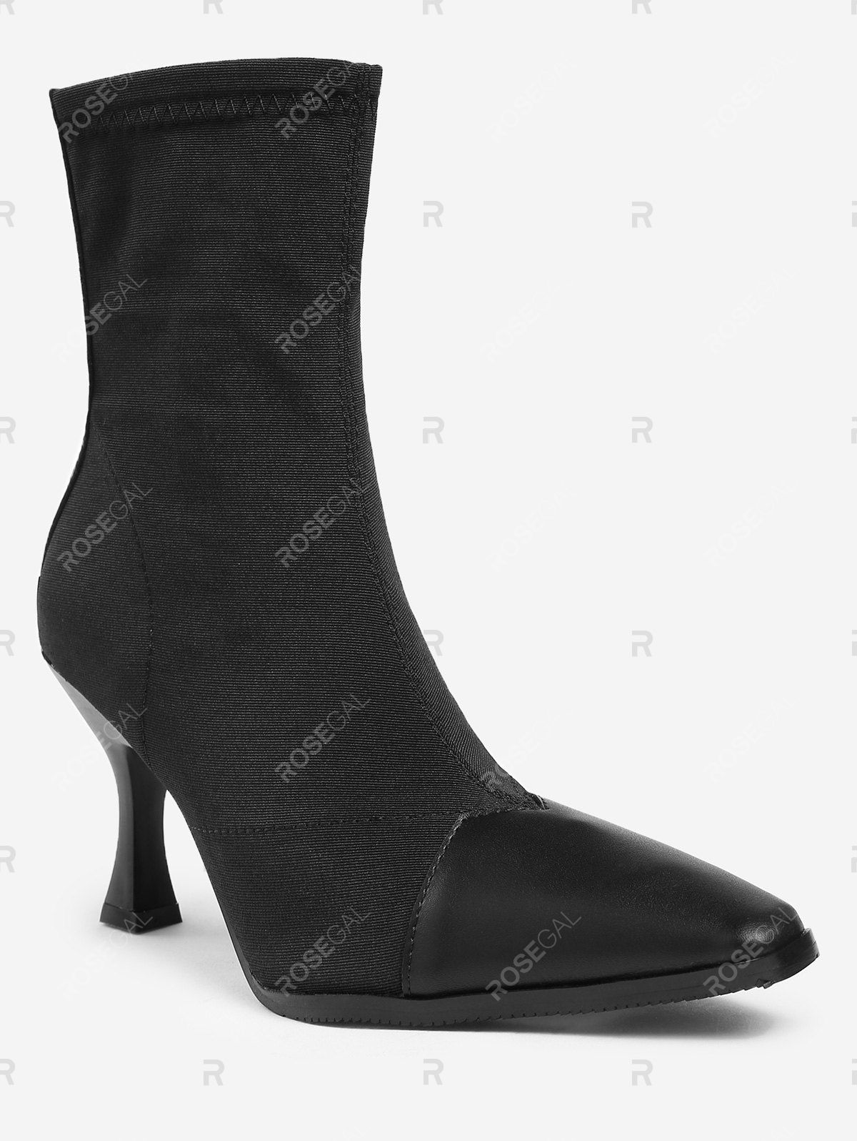 

Pointed Toe Cap High Heel Ankle Boots, Black