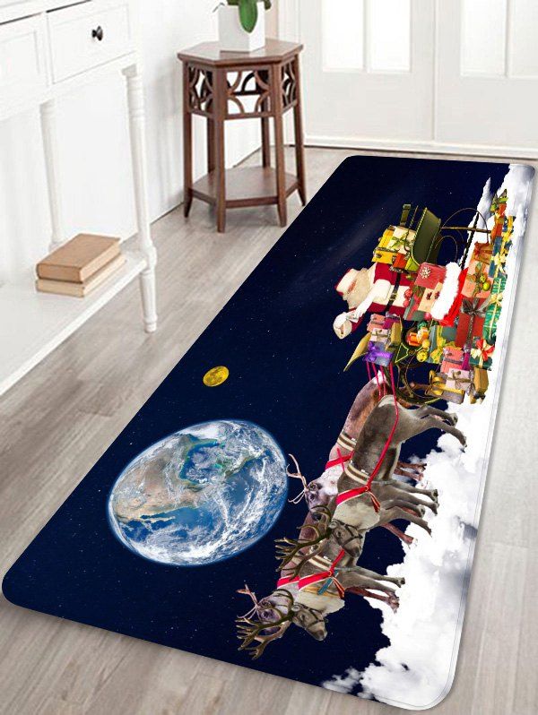 

Christmas Deer Sleigh Pattern Water Absorption Area Rug, Multi
