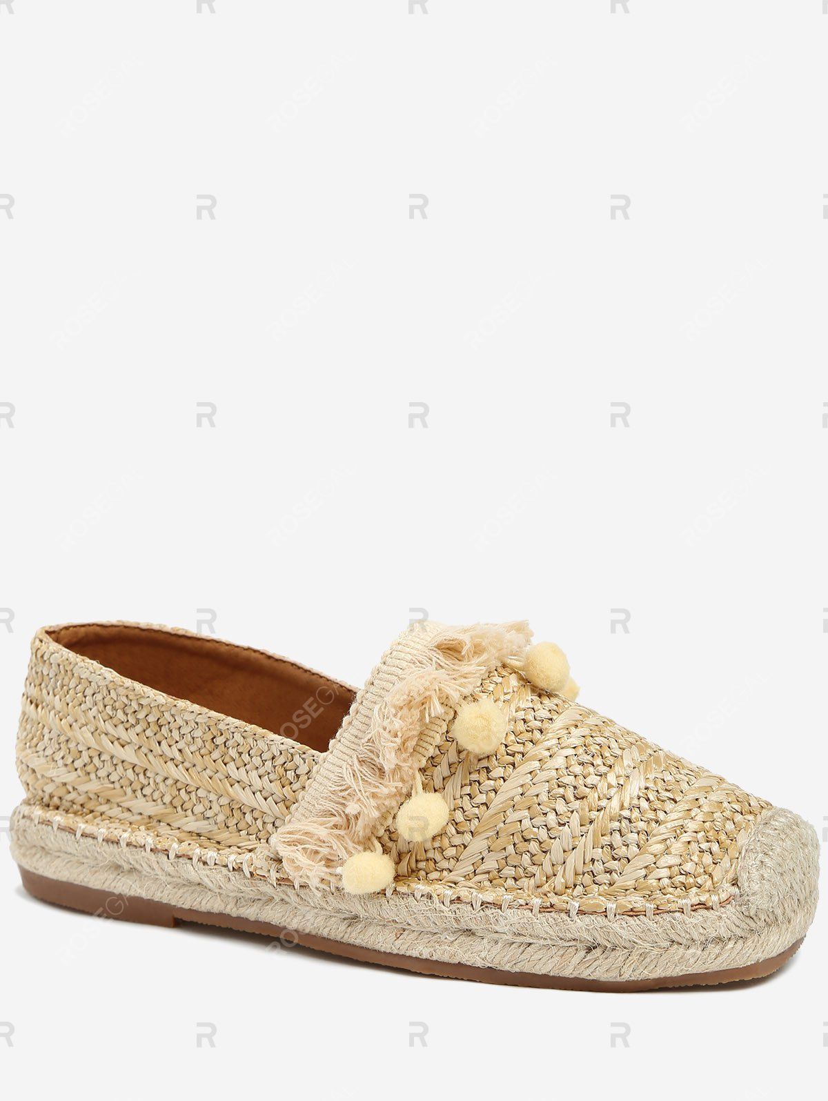 

Pom Pom Tassel Espadrilles Slip On Flats, Apricot