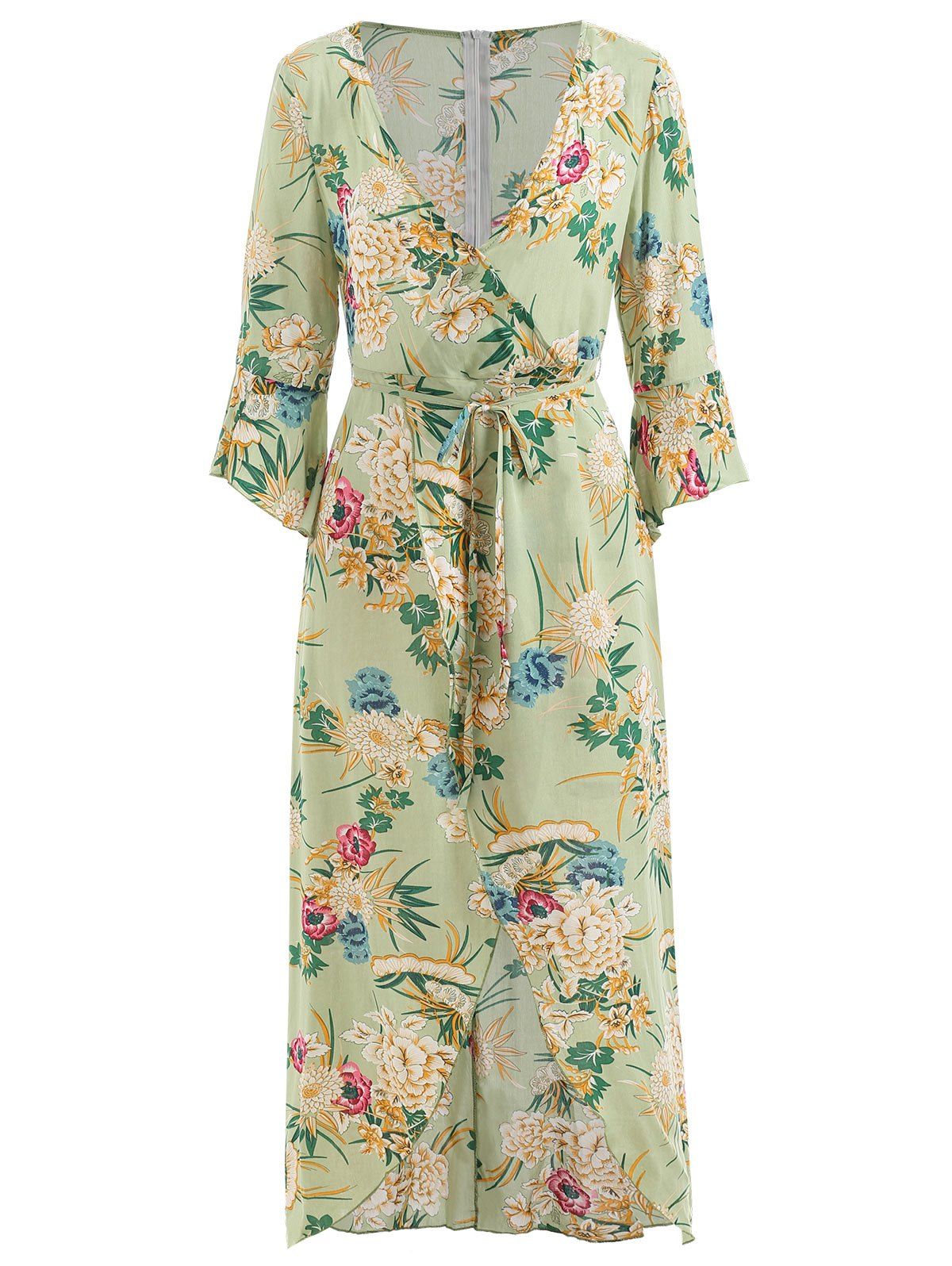 

High Slit Floral Maxi Dress, Mint green
