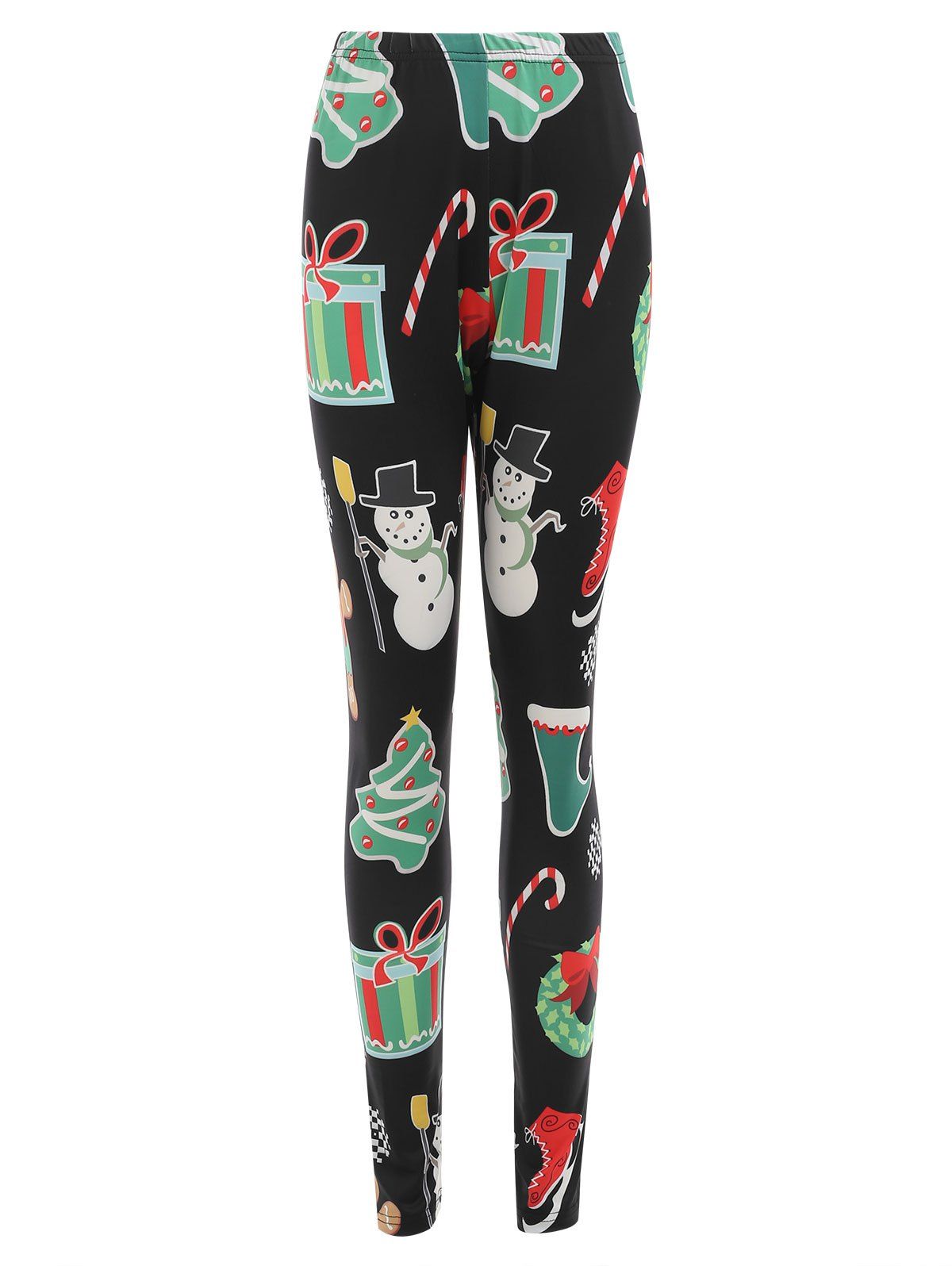 Christmas Print Bodycon Leggings, Black