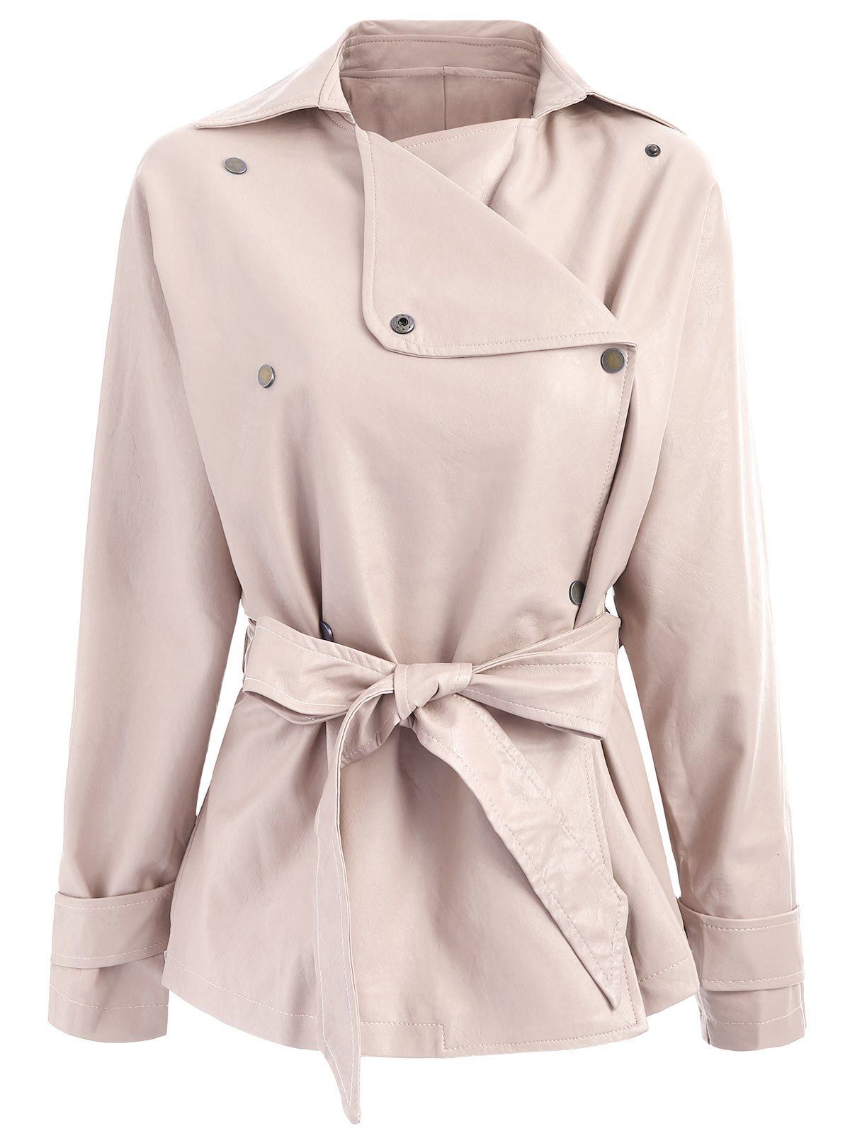 

Faux Leather Belted Turndown Collar Jacket, Pink bubblegum