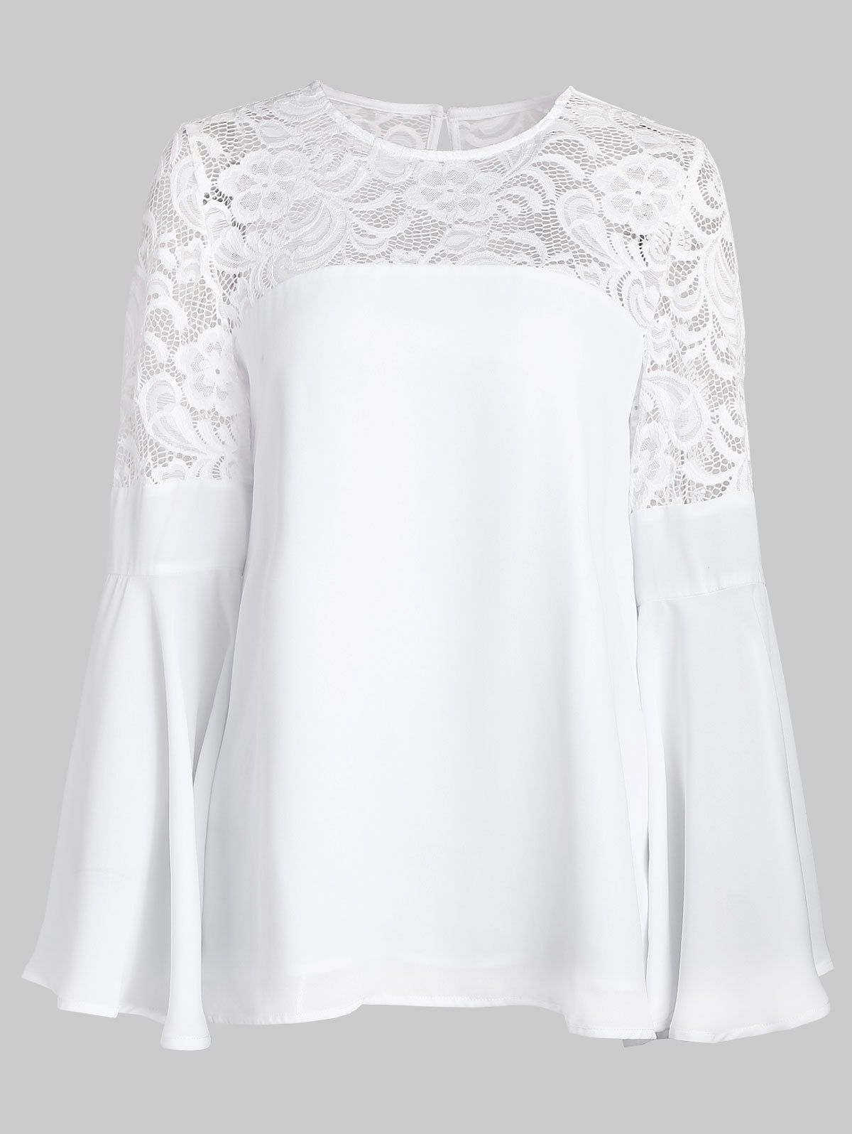 

Lace Insert Flare Sleeve Blouse, Milk white
