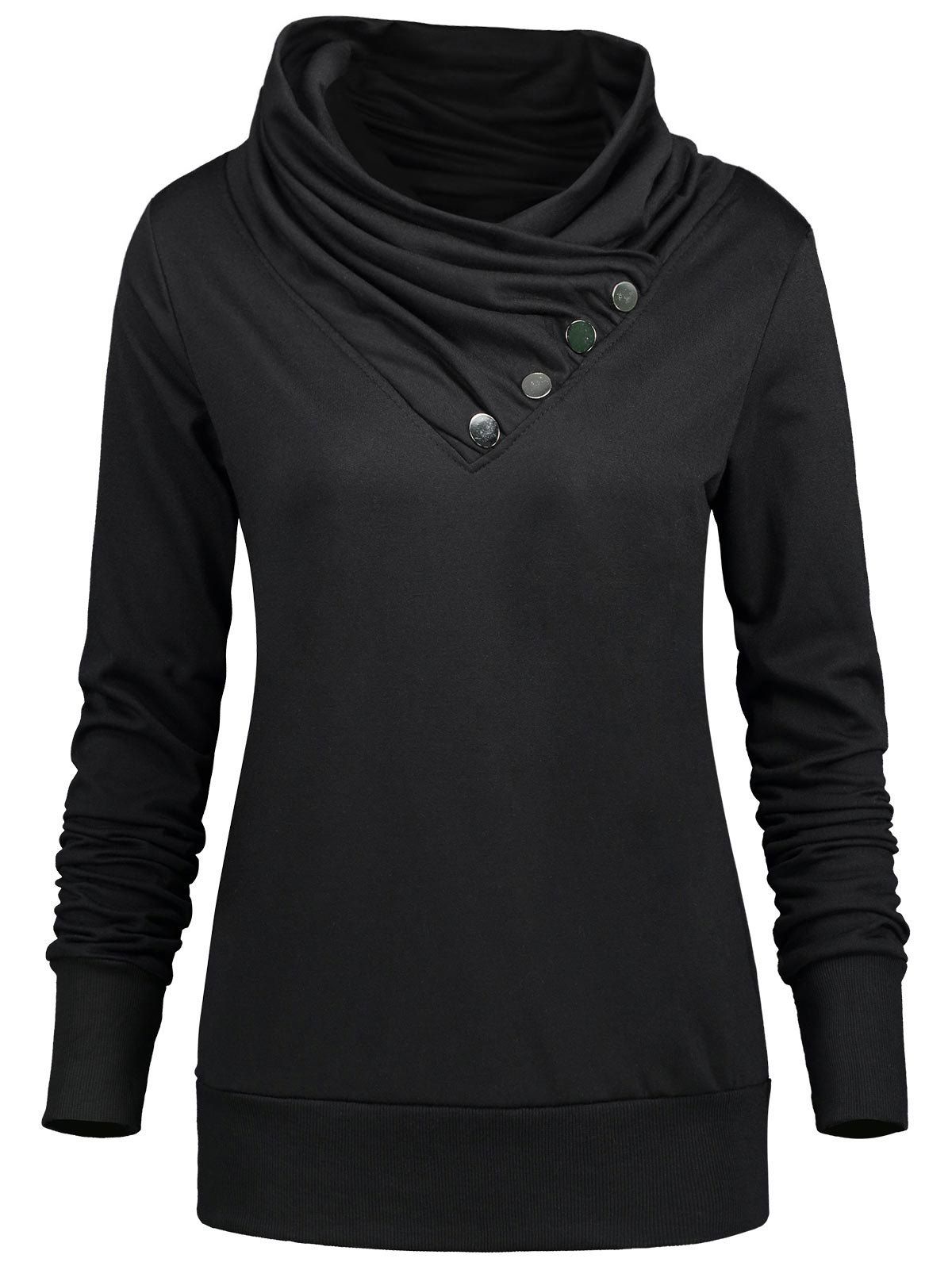 

Buttoned Turtleneck Sweatshirt, Black