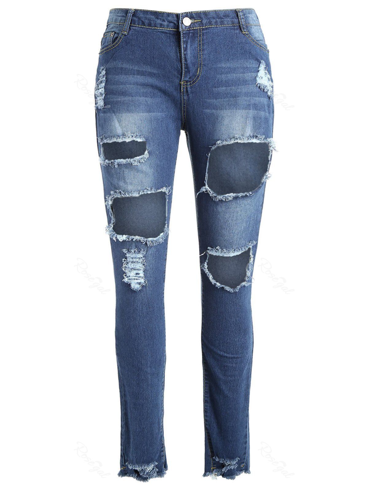 

Fishnet Panel Plus Size Torn Jeans, Denim blue