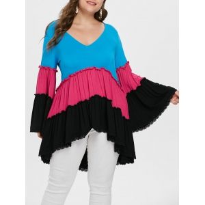 

Color Block Plus Size Lace Hem T-shirt, Multi
