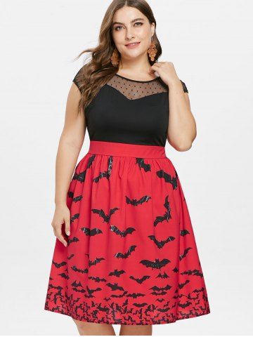

Plus Size Halloween Bat Print Sleeveless Dress, Red
