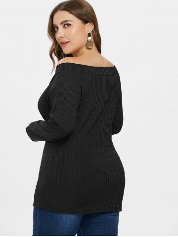 

Lace Up Plus Size Ribbed T-shirt, Black