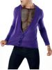Solid V Neckline Mesh Lining Cardigan Sweater -  