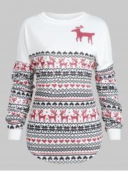 Christmas Deer Print Drop Shoulder Sweatshirt -  