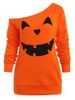Halloween Pumpkins Print Raglan Sleeve Sweatshirt -  