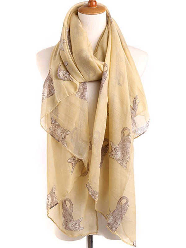 

Naughty Cat Pattern Decorative Long Scarf, Goldenrod