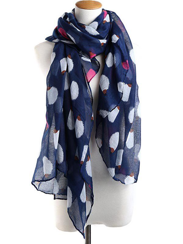 

Unique Hedgehog Printed Spring Fall Scarf, Lapis blue
