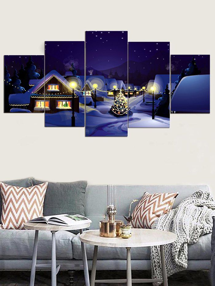 

Christmas Night Town Print Unframed Split Canvas Paintings, Multi