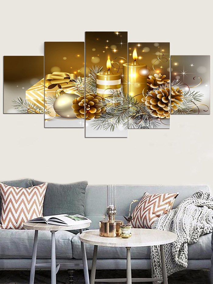 

Christmas Gift Candle Print Unframed Split Canvas Paintings, Multi