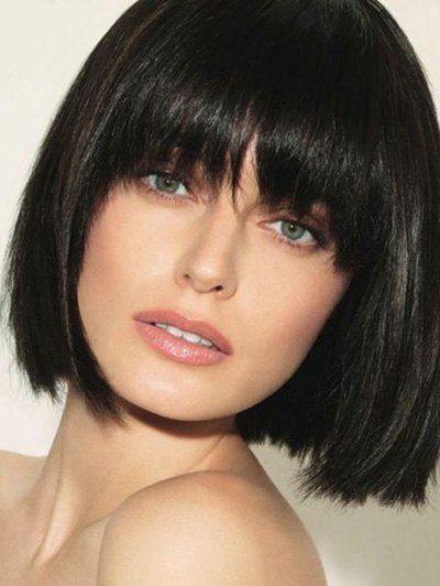 

Short Full Bang Straight Bob Human Hair Wig, Black