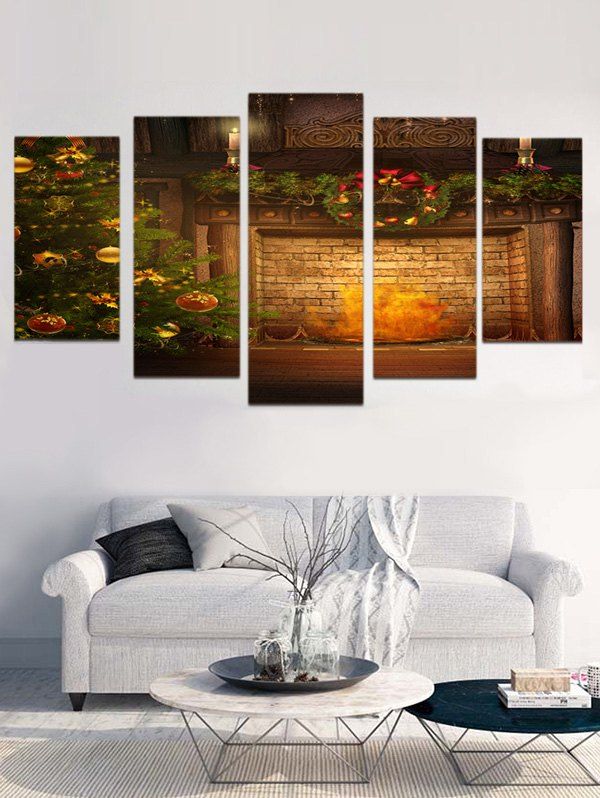 

Christmas Fireplace Print Unframed Split Canvas Paintings, Multi