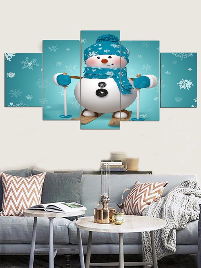 

Christmas Snowman Snowflake Print Split Canvas Wall Hanging Paintings, Multi
