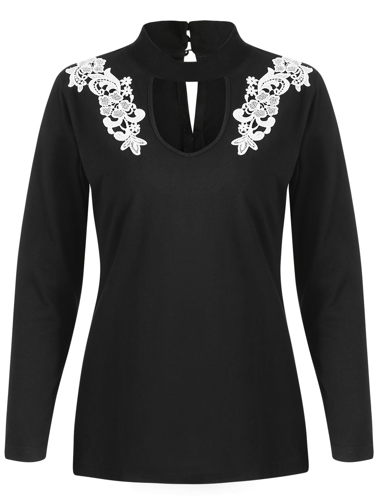 

Floral Applique Cut Out Full Sleeve T-shirt, Black