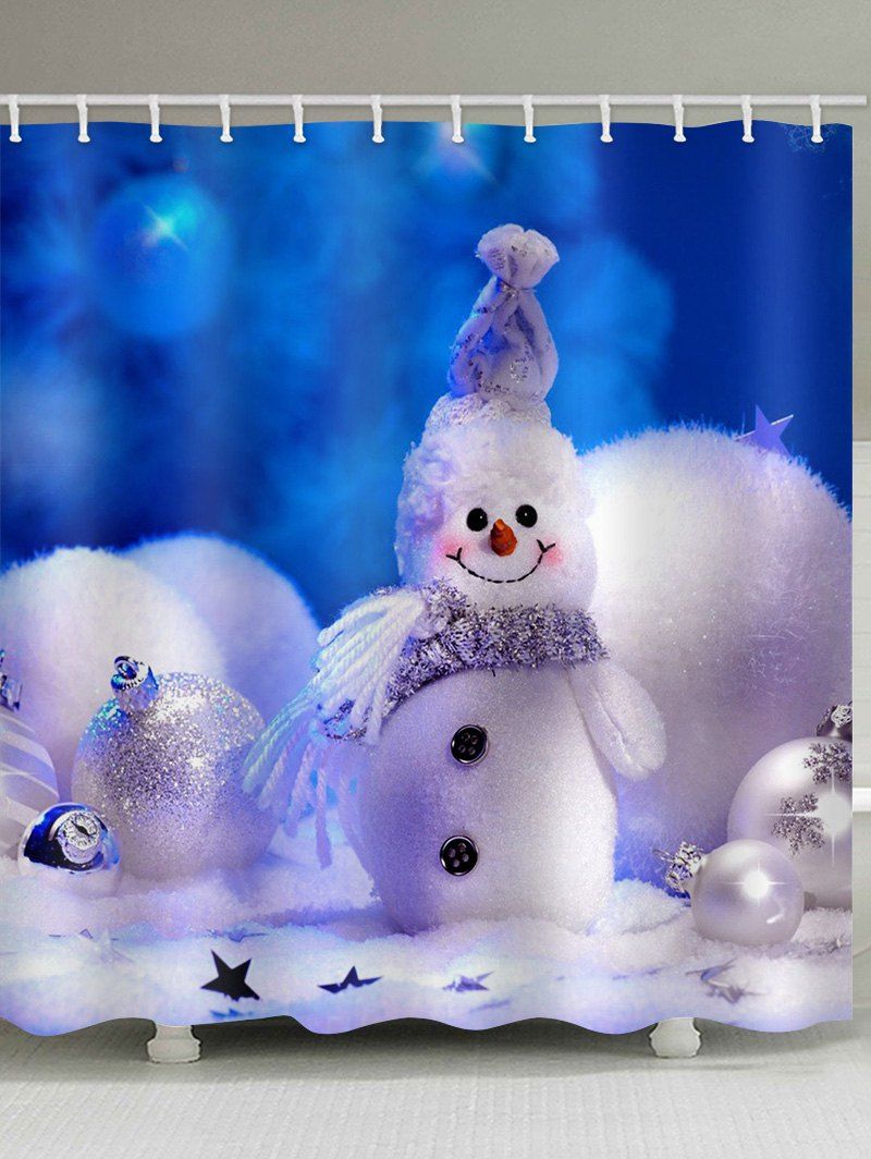 

Christmas Snowman Pearl Waterproof Shower Curtain, Sky blue