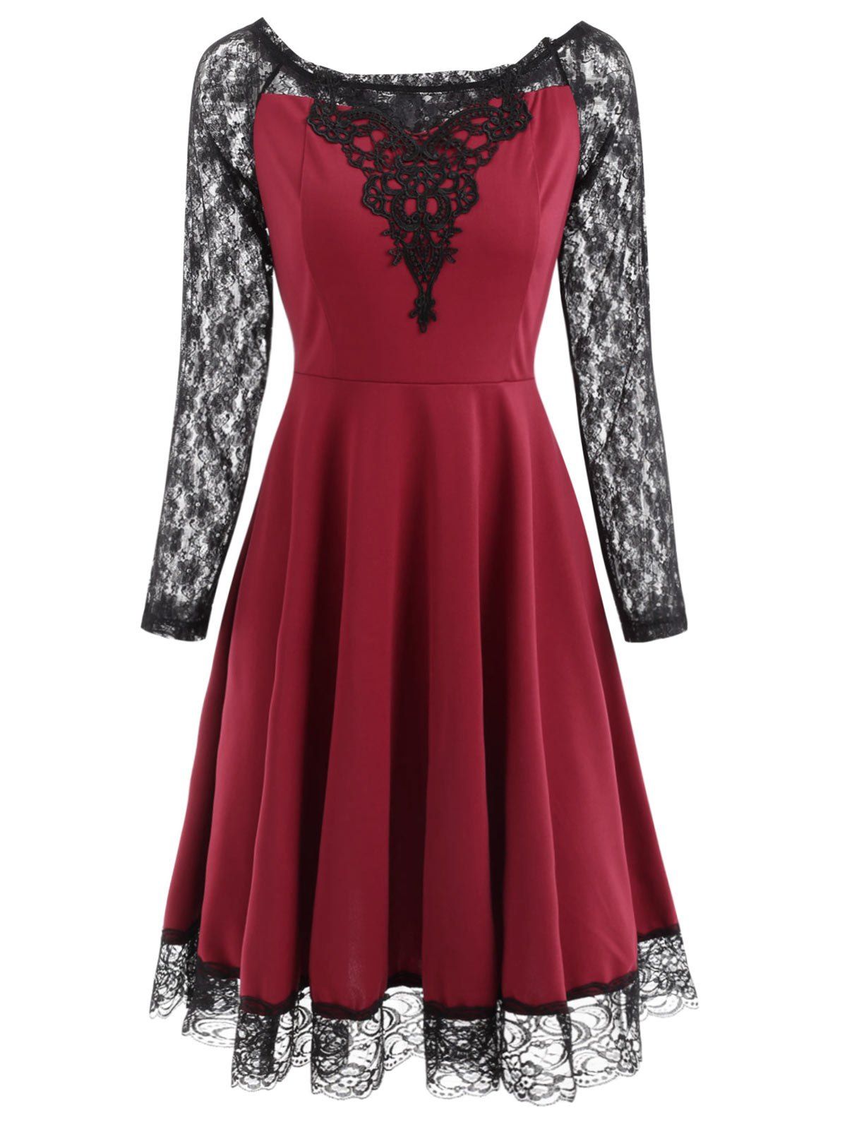 

Boat Neck Long Sleeve Dress, Red wine